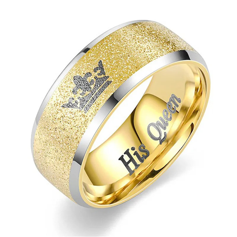 LETAPI Classic Her King and His Queen Wedding Rings for Women Men Gold Color Stainless Steel Couple Band Anniversary Lovers Gift 250704