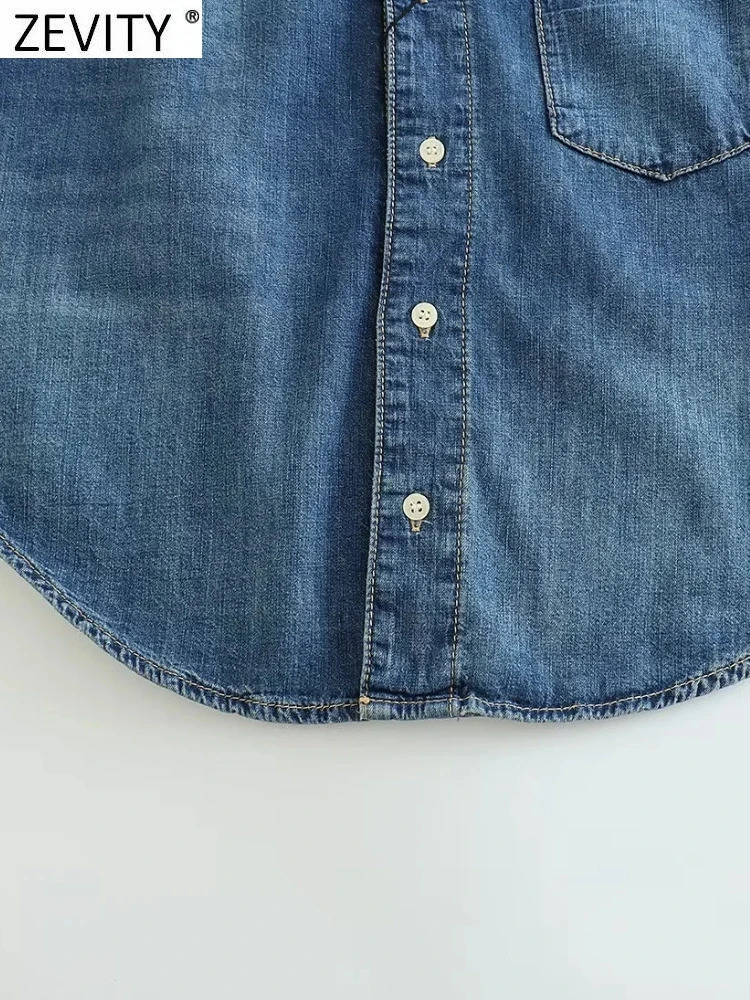 Zevity Women Fashion Single Shoulder Asymmetrical Denim Smock Blouse Femme Chic Pocket Patch Shirt Chemise Blusas Tops LS3736 250704