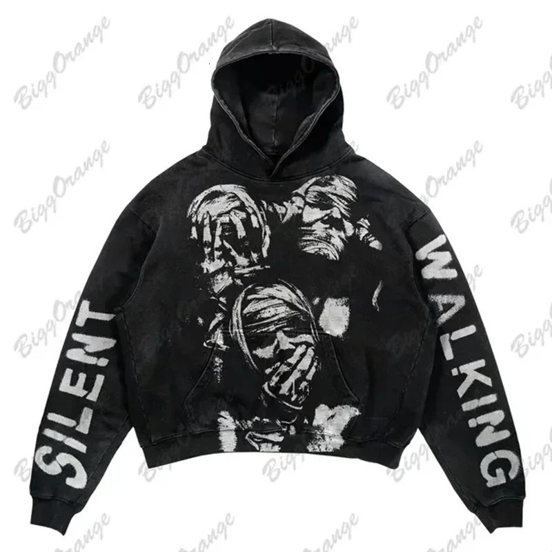 Harajuku Hand touch printing Hoodie Oversized Streetwear Tops Sweatshirt Y2k Clothes Gothic Grunge Hoodies Men Clothing 250708