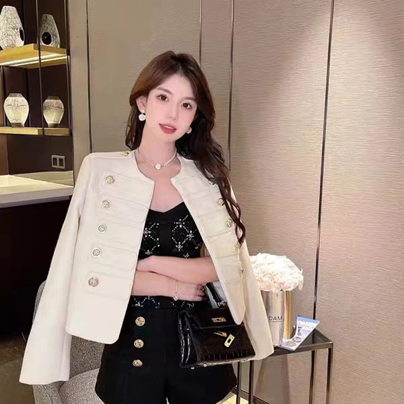 Korean Fashio Small Fragrance Autumn Coat Women High Quality Vintage Double Breasted O-neck Short Tweed Jacket n 250709