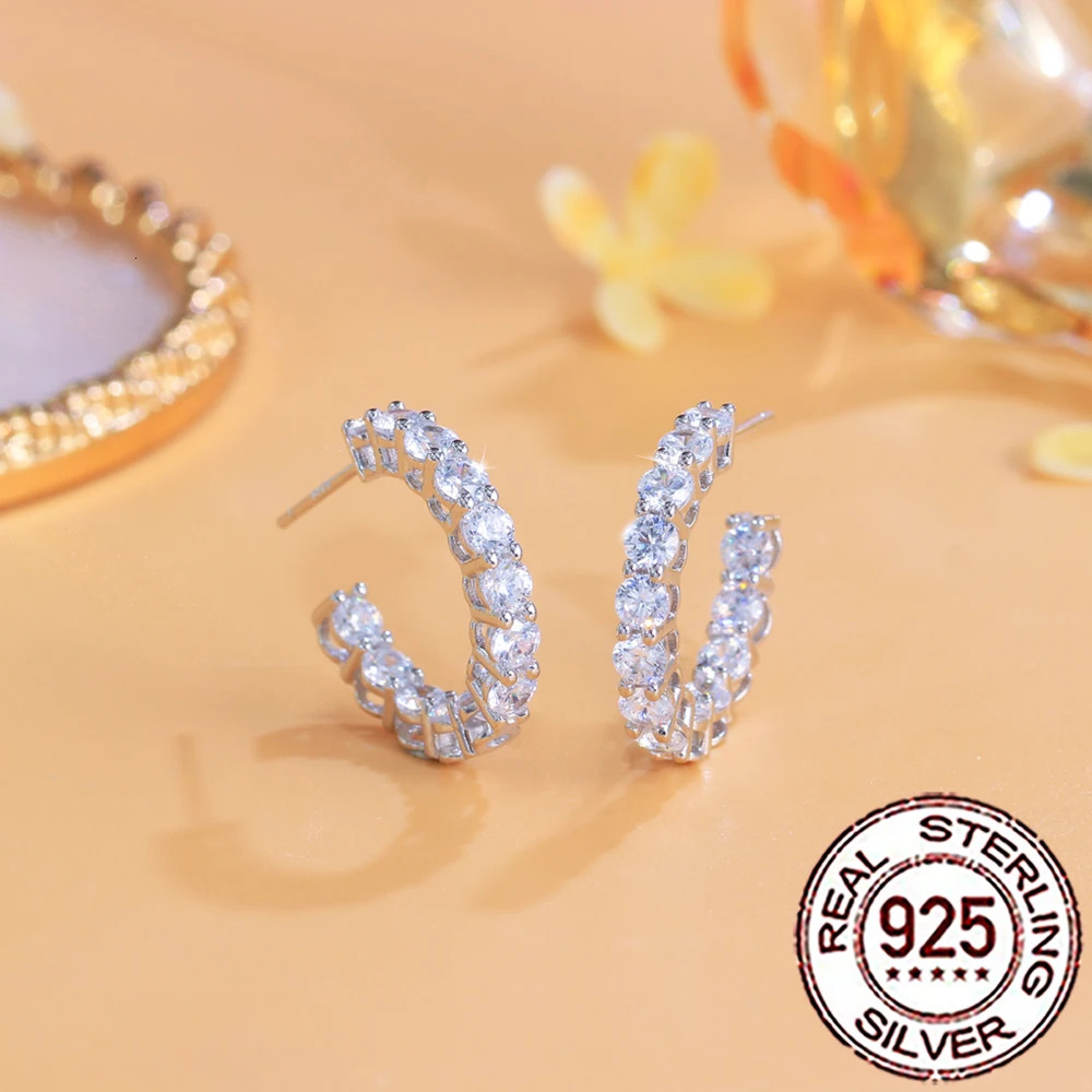 QooLady 925 Sterling Silver Shiny Cubic Zirconia Big Round Hoop Earrings for Women Wedding Engagement Jewelry Gifts SE122 250708