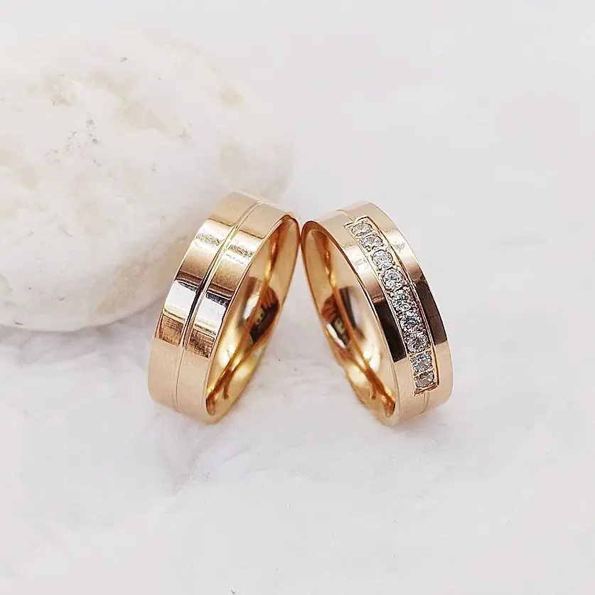 1 Pair Couple Rings Rose Golden CZ Stone Wedding Engagement For Men and Women Love Alliances Valentines 250704
