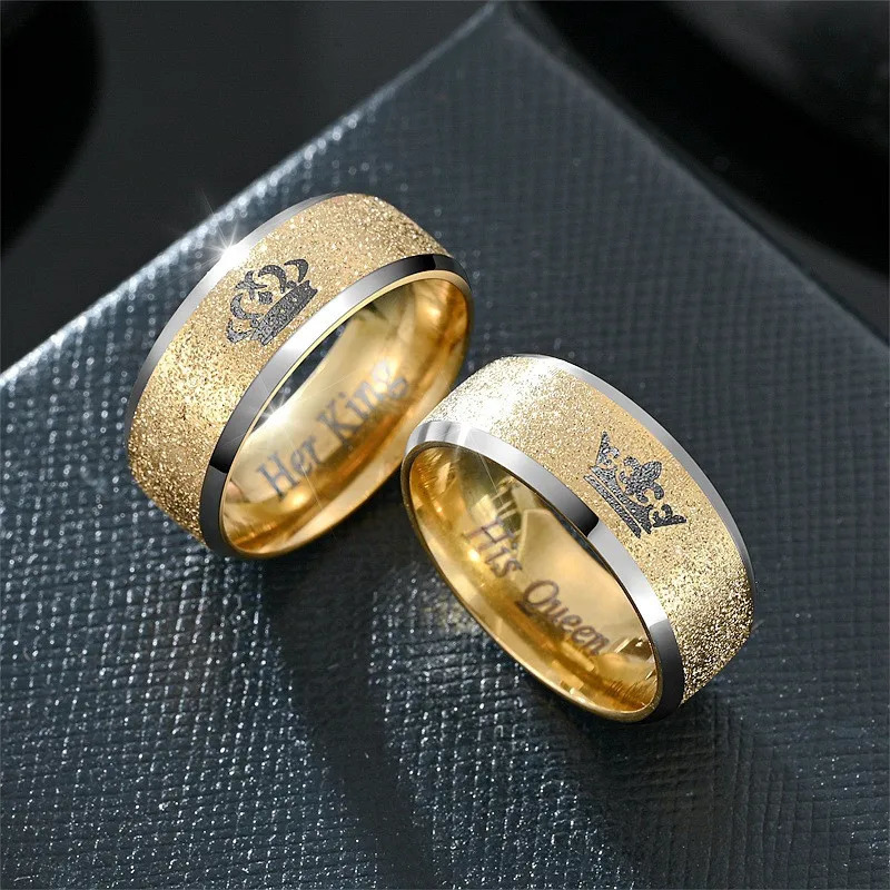 LETAPI Classic Her King and His Queen Wedding Rings for Women Men Gold Color Stainless Steel Couple Band Anniversary Lovers Gift 250704