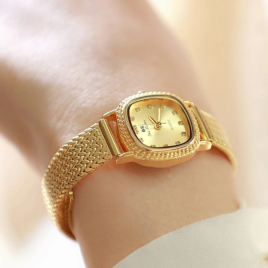 Womens Watches Golden Vintage Watch Stainless Steel Wheat Strap Minimalist Quartz Wristwatch For Women 250712