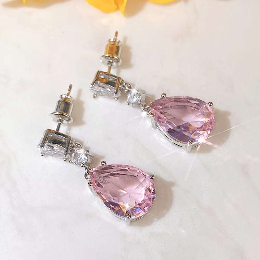 Temperament Sweet Pink Pear Design Cubic Zirconia Earrings Silver Plating Women Engagement Party Fashion Drop Earrings
