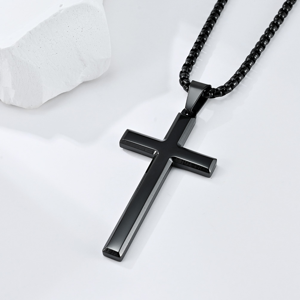 Luxury Jewelry Designer Jewelry Cross-border Amazon Simple Beveled Edge Stainless Steel Cross Pendant Unisex Style Niche Personality Necklace
