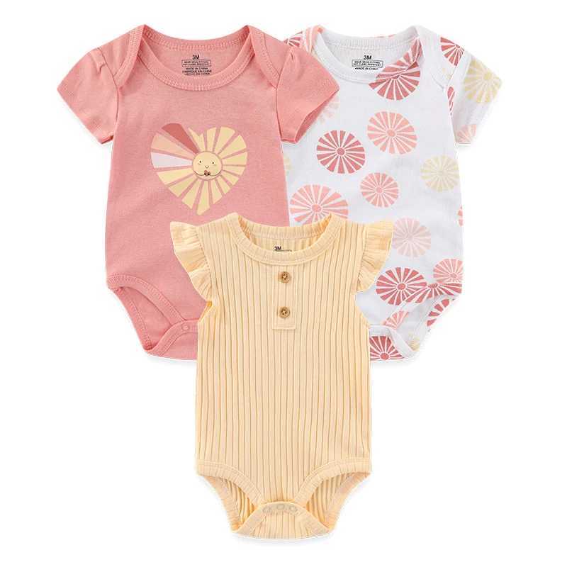 3-Piece Cute Baby Girl Cotton Comfy Newborn Bodysuits Sleeveless/Short Sleeve Infant Spring Summer Clothes Z250712