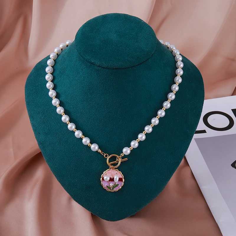 Pearl Choker Rose Flower Necklace For Wen Stainss Steel Peony Plum Bloss Pendant Collaone Chain Trend Wedding Jewelry W250712