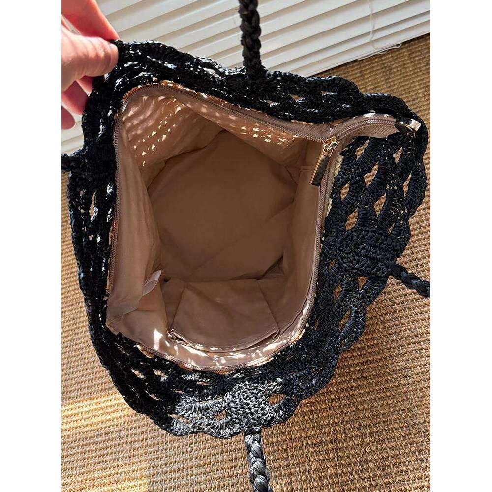 Fashion Lafite Straw Bucket Hollow Rattan Women Handbags Summer Beach Shoulder Crossbody Bag Casual Lady Large Tote