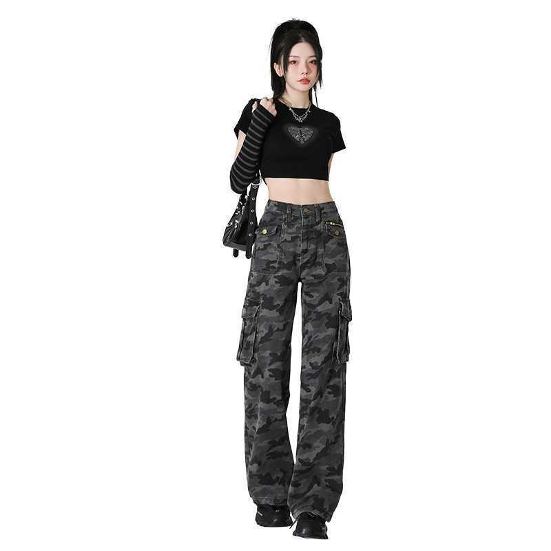 Summer new women's pants new women's cool spicy girl wide leg pants new casual camouflage wide leg work pants women's multi pocket pant
