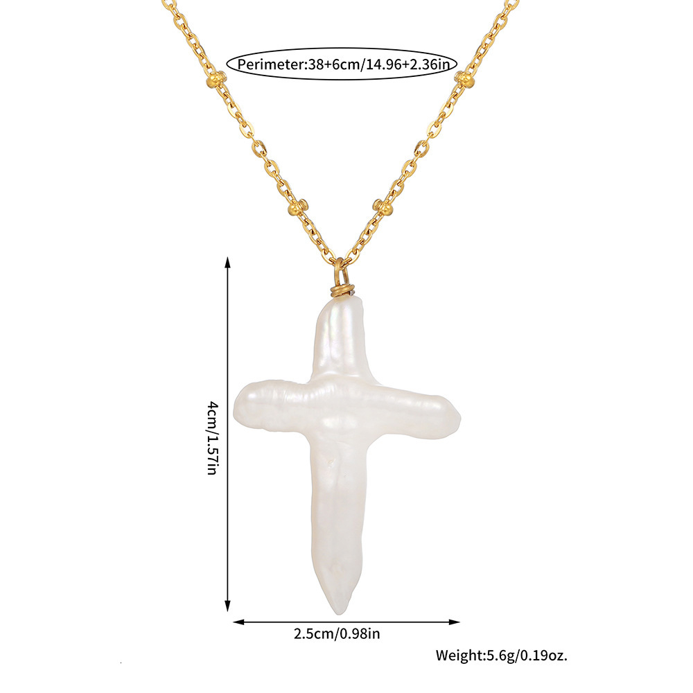 Luxury Jewelry Designer Jewelry Baroque Cross Pearl Pendant Titanium Steel Non-fading Collarbone Chain Layered Necklace Ins Hot Item Cross-border Supp