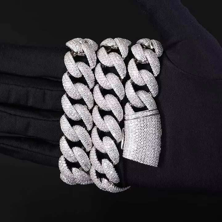 HighEnd Custom Cuban Link Chain for Men Featuring VVS Moissanite 925 Silver with 18K White Gold Finish and Trendy Flower Pattern