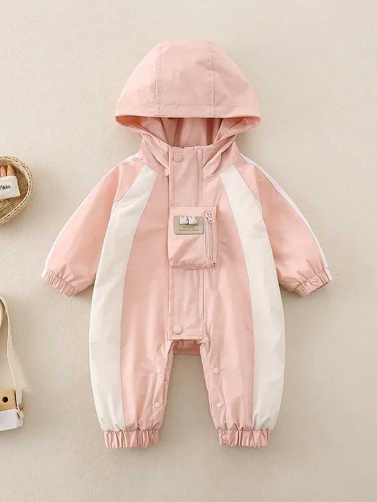 0-3Y Baby Girls Clothes Outdoor Jumpsuit Baby One Piece Jumpsuit Newborn Baby Clothing Windproof Hooded Romper with Pocket Z250712