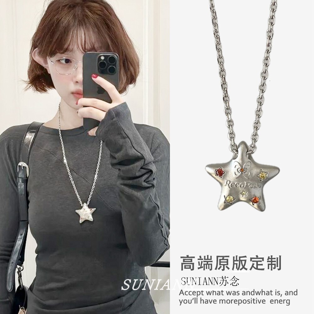 Luxury Jewelry Designer Jewelry Dopamine Zircon Star Pendant Necklace For Women Sweet Cool Minimalist Style Long Sweatshirt Chain Accessory Versatile