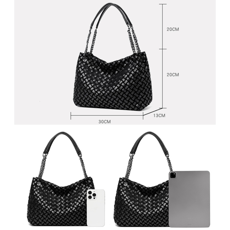 High Quality Chain hand-held woven Soft Pu Leather Women's Tote Bag Luxury Trendy Women Handbag Female Shopping Shoulder Bags