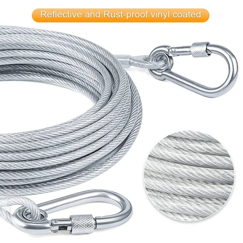 Double-headed Dog Tie Out Cable Leash raction rope with metal buckle steel wire anti-rust training collarOutdoor Dogs Strap 250709