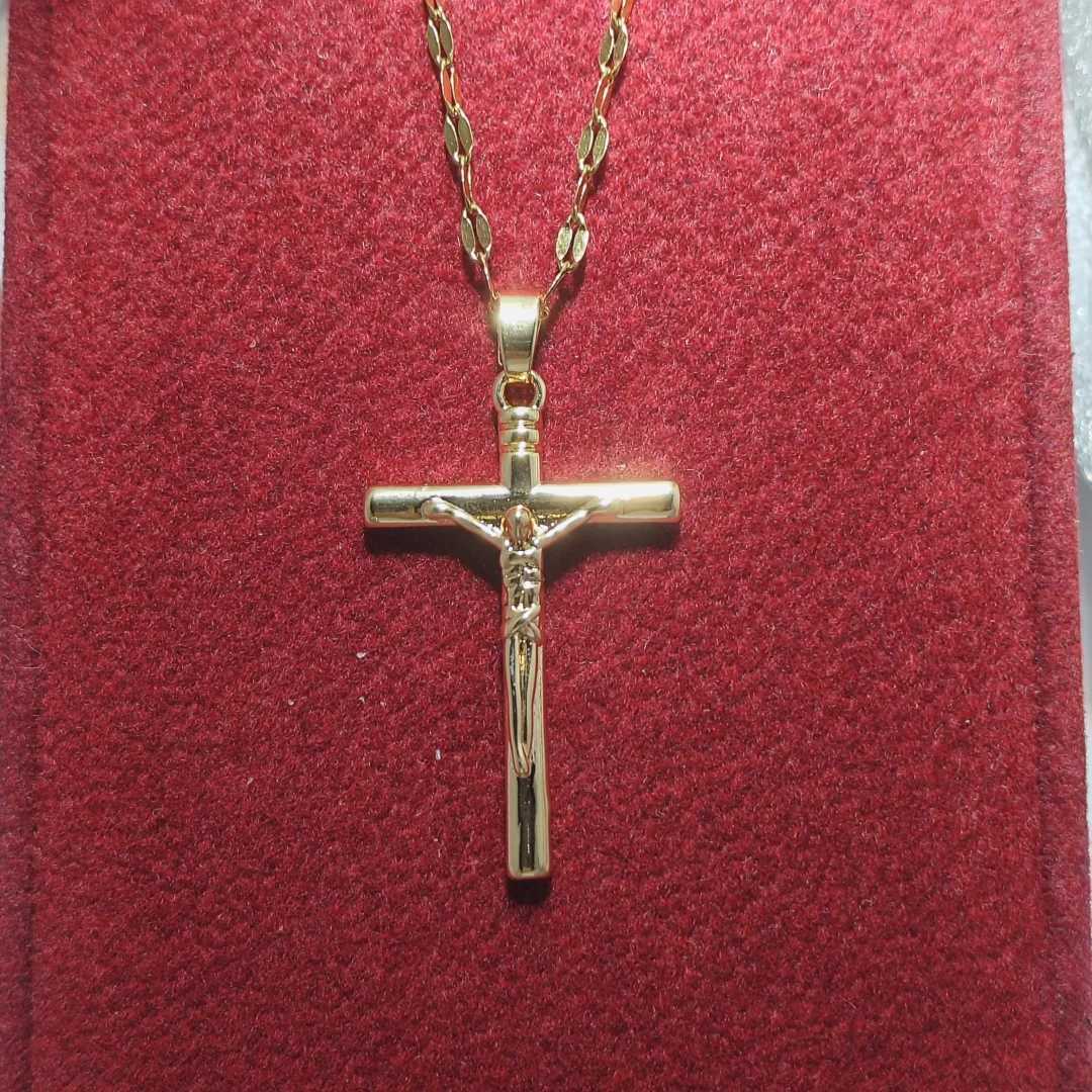 14K Gold Plated Titanium Steel Necklace with Gold Plated Cross Pendant Punk Hip-hop Necklace for Men and Women W250714