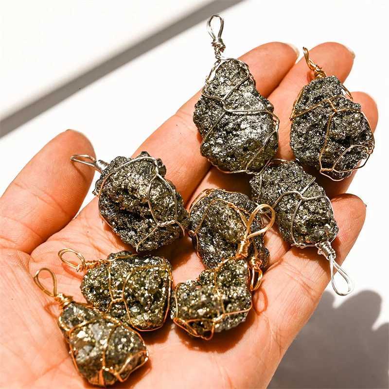 Natural Pyrite Crystal Pendant Necklace Wen Men Rease Anxiety Jewelry Reiki Energy Iron Rough Ore Mineral Specimen Necklaces W250712
