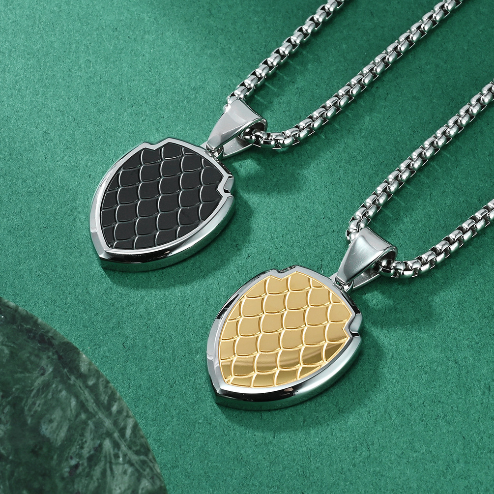 Luxury Jewelry Designer Jewelry Dragon Scale Shield Men's Necklace Trendy Brand Versatile Cool High-end Photo Frame Pendant Men's Trendy Hip