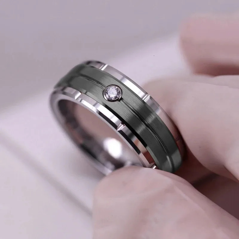 Fashion Couple Rings White s Zircon Ring Sets Mens Stainless Steel Stones Wedding Band Jewelry 250704