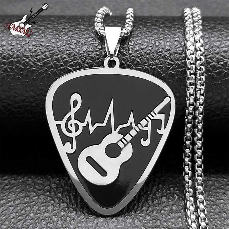 Rock Music Note Guitar Pick Necklace for Women Men Silver Color Stainless Steel Musical Symbol Chain Necklaces colares N7957S06 W250712