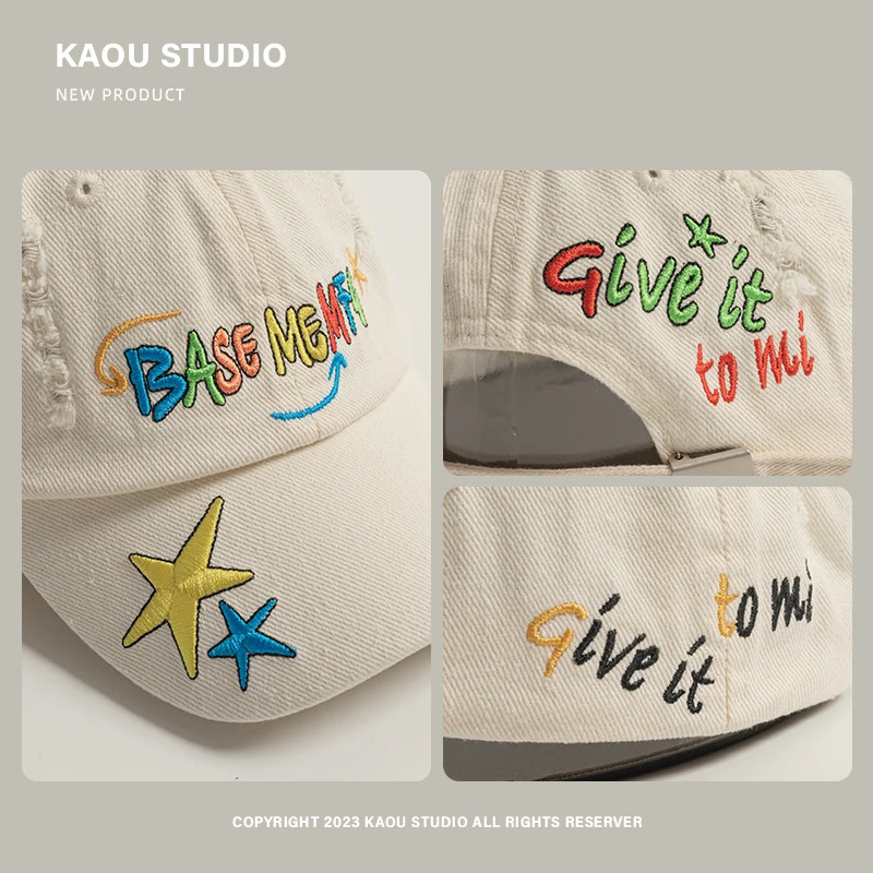 Y2k Cute Star Embroidered Baseball Caps Unisex Spring and Summer Street Fashion Versatile Retro Hole Hip Hop Hats for Women 250711