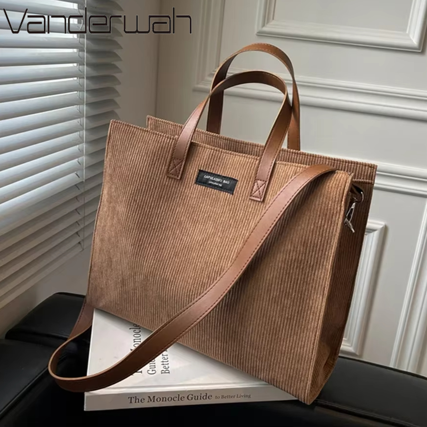 Women Vintage Corduroy Handbag Luxury Designer Shoulder Crossbody Messenger Tote Bags For Girls Large Capacity Brand Shopper sac
