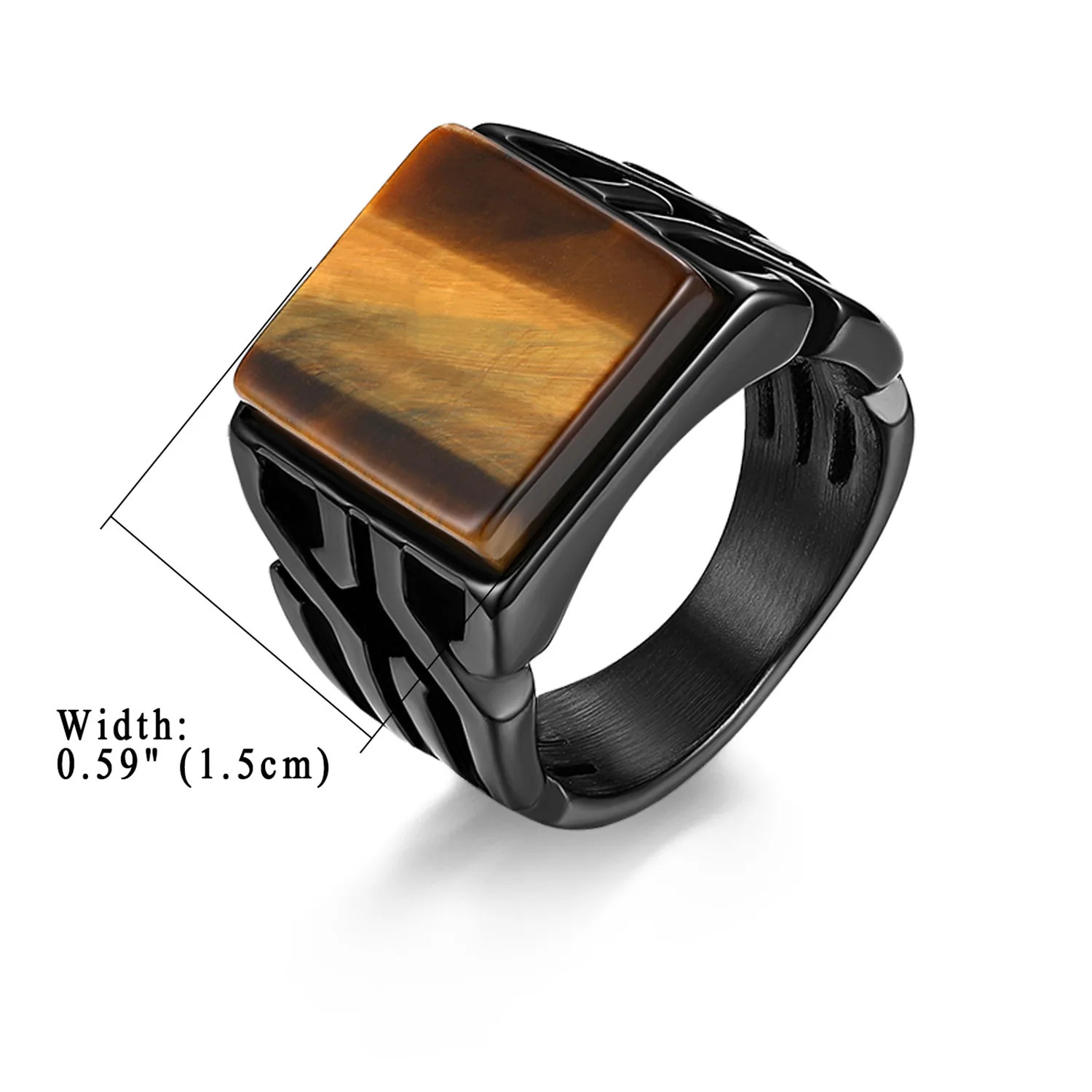 BONISKISS Vintage Mens Ring Tiger Eye Stone Punk Classic Black Color Ring Male Stainless Steel Ring Bijoux Aneis Jewelry Gift 250708