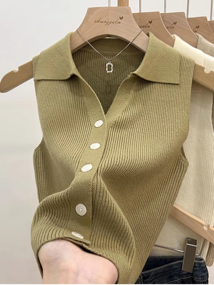 Solid Color Knitted for Women Cardigan Korean Single Breasted Sleeveless Jumper Woman Round Neck All Match Cardigans Outwear 250710