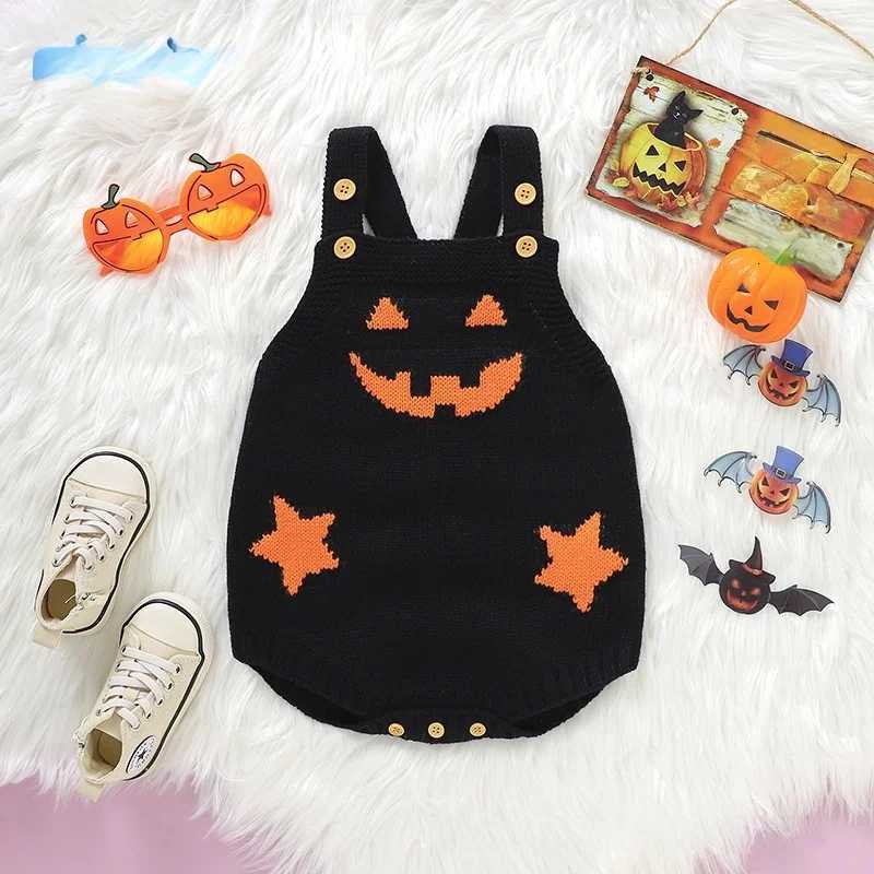Baby Girls Boys Halloween Pumpkin Knit Romper 0-2Y New Born Baby Clothes Suspender Triangle Jumpsuit Festive Party Outfit Z250712