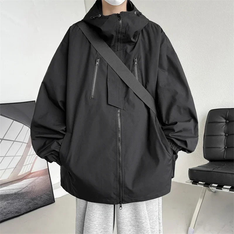 Men Hooded Jacket Men Bomber Jacket Mens Windbreakers Zipper Coats Spring Autumn Loose Cargo Jacket Men Casual Sportswear 250708