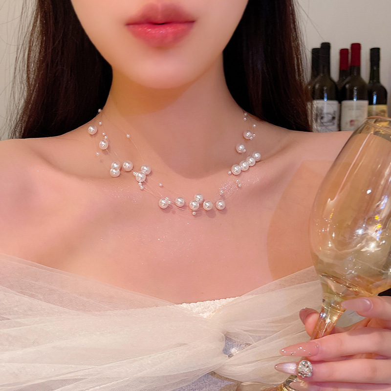 Luxury Jewelry Designer Jewelry Light Luxury Niche Starry Sky Multi-layer Stacked Pearl Necklace For Women French Style High-end Feel Internet Celebri