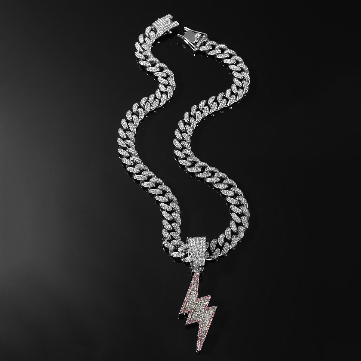 Luxury Jewelry Designer Jewelry Trendy Men's Cool Two-tone Diamond Lightning Large Pendant Necklace Shiny Diamond Hip-hop Street Dance Rap Style 
