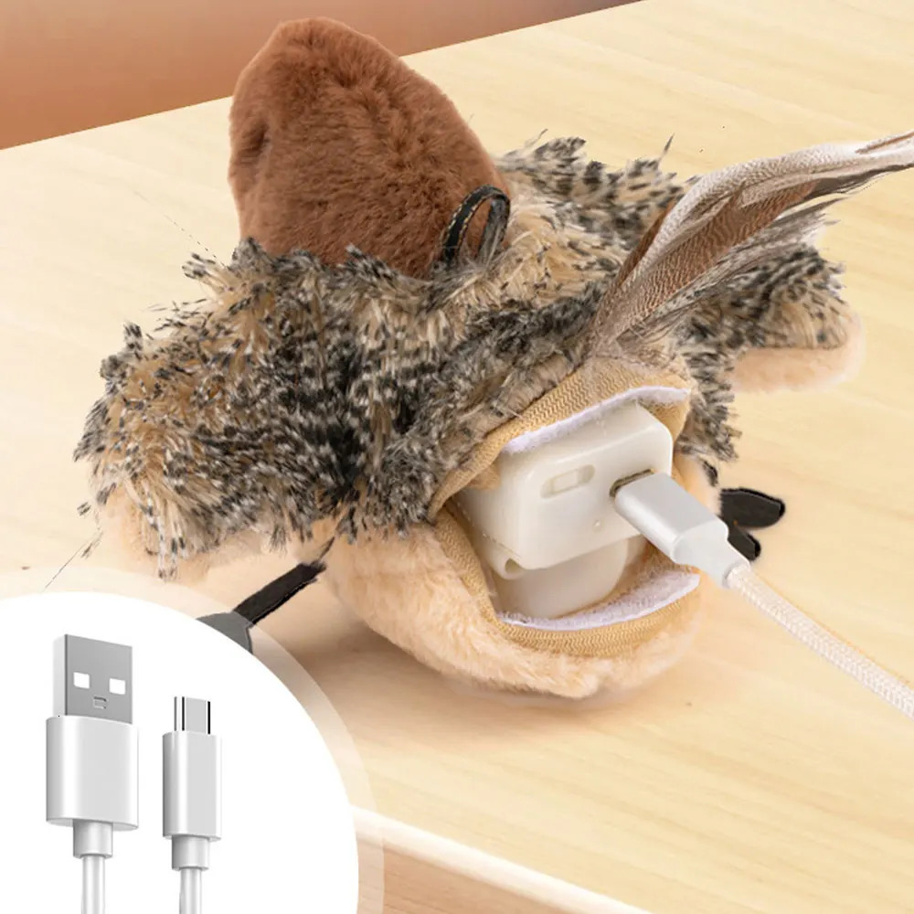 Remote Control Interactive Cat Toys Flying Bird Flapping Wings Sparrow Catnip Toy Vivid Chirping Simulation Bird Cat Toy 250708
