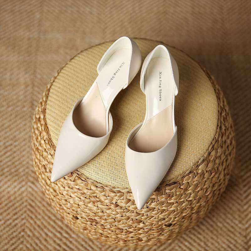 699-1 New French Style Hollow Stiletto Nude Patent Leather Pointed High Heels for Women Outdoor Wear Size 35-43