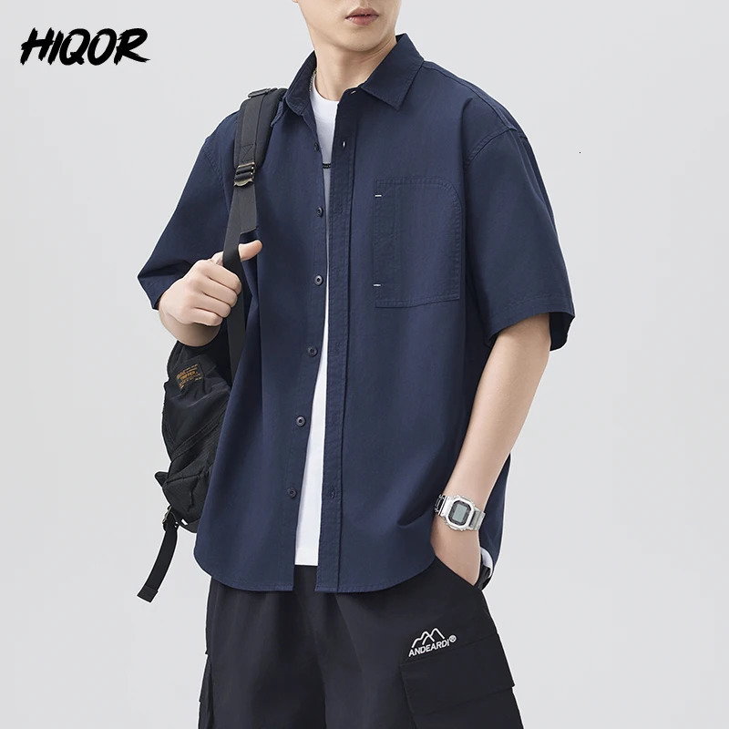 Summer Mens Shirt Half-Sleeved with Pockets Fashion Thin Quick Drying Stand Up Collar Simple Cotton Shirts Streetwear Versatile 250707