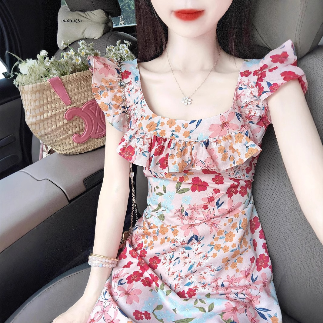 Summer New Women's Skirt New Fashionable French Women's Neck Skirt New Elegant Ruffle Slim Fit Long Skirt New Designer Dress Luxury Designer
