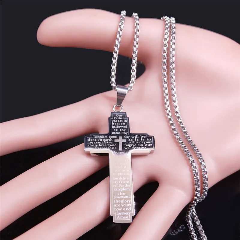 Bib Cross Chain Necklace Stainss Steel Pendant Necklace for Men Religious Prayer Jesus Jewelry corrente mascina W250712