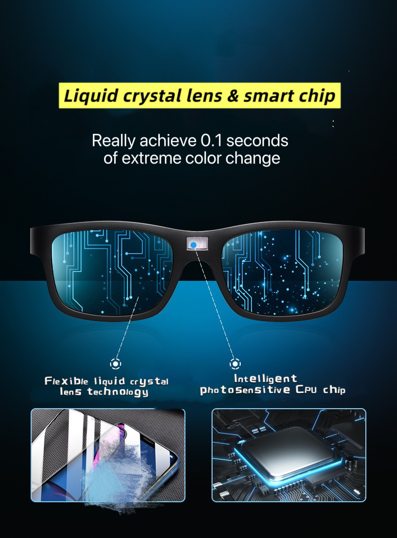 Polarized sunglasses, the lens color can be automatically darkened in the sun, using liquid crystal lenses and smart chips to make your travel more co