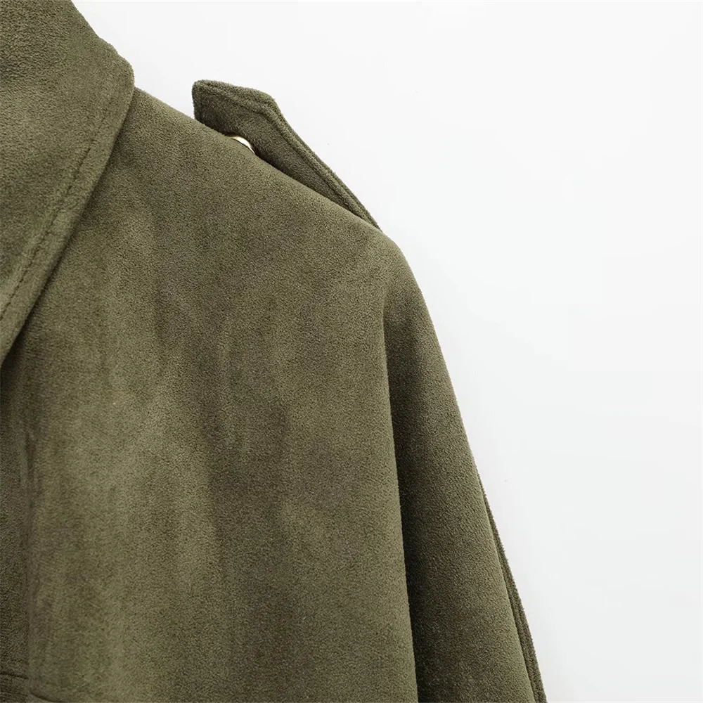 2025 Spring Product Womens Fashion Casual Suede Texture Effect Pilot Jacket Coat Flip Collar Shoulder Badge Short To 250709