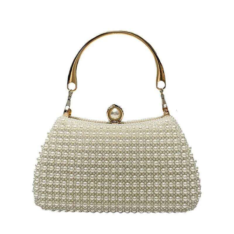 Designer Bags Creamy White Pearls Wedding For Women Elegant Double-Side Beading Evening Bags Fashionable Handbags Gold Top-Handle Clutch Luxury Bag