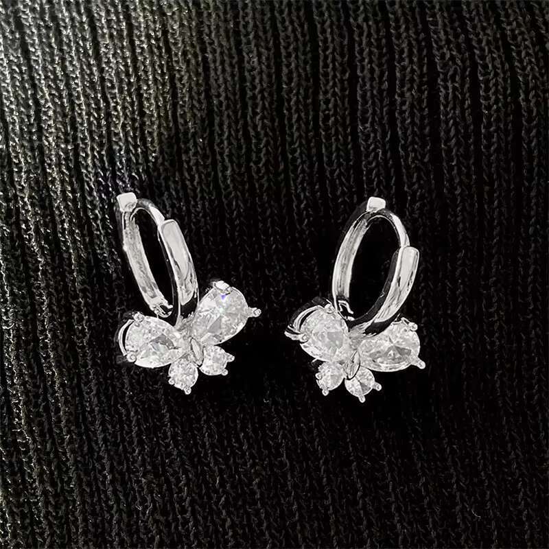 Exquisite Butterfly Shaped Cubic ZIrconia Earring for Women Bridal Wedding Silver/Gold/Rose Gold Plated Hoop Earrings