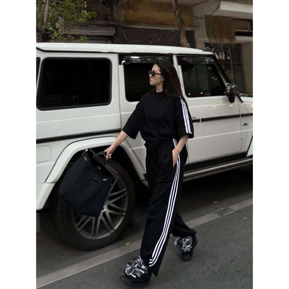 High-End Salt Sportswear For Women, Summer Loose Lazy Style Short Sleeve Long Pants Casual Two-Piece Set Trendy B5 h7