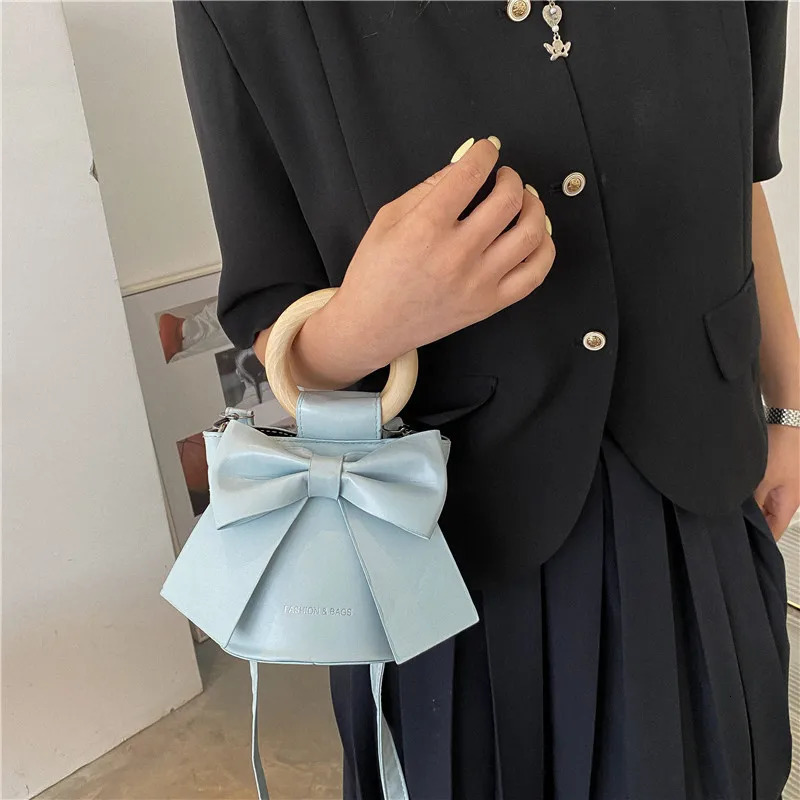Sweet Bow Tie Mini Shoulder Handbag Leather Bucket Crossbody Bag Women Fashion Handbag Female Purses 250704
