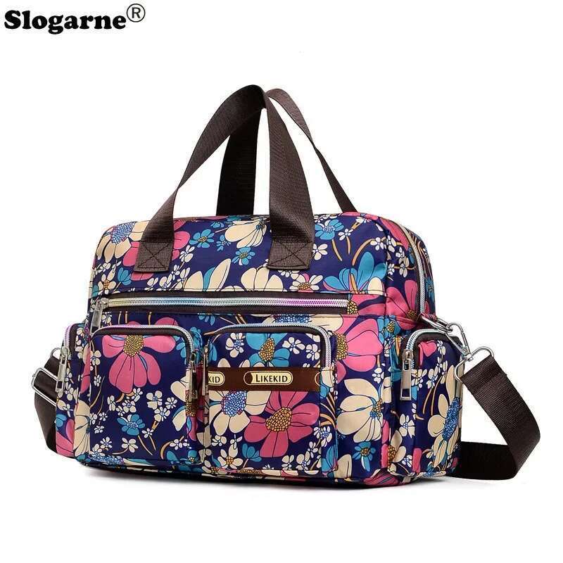 Women Handbag Casual Flower Print Large Capacity Shoulder Messenger Waterproof Tote Bag Multiple Patterns Picnic Backpack