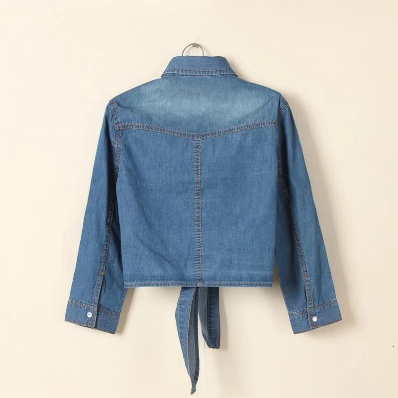 Women Spring Autumn Lightweight Denim Jacket Chic Halfsleeve Cardigans Turndown Collar Laceup n Shirt 250704
