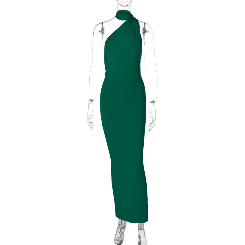 2025 New women's dress for summer sexy backless pleated hem slim fit solid color sleeveless elegant dress evening dress new fashion designer dres