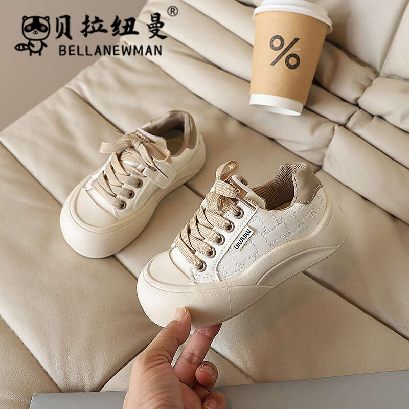 Choice Big Toe Bread 2025 Spring and Autumn New Korean Version Children's Thick-Soled Casual Sneakers Girls' White Shoes