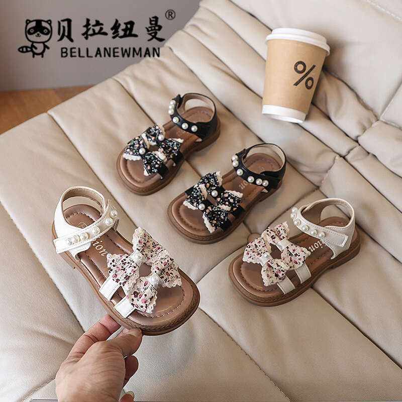 Children's Sandals 2025 Summer New Girls' Bow Soft Sole Princess Toddler Open-Toe Beach Shoes Trendy