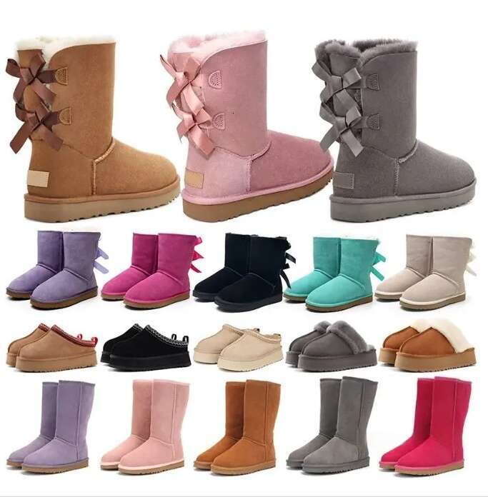 Top australia slippers tasman tazz womens platform winter booties girl classic snow boot ankle short bow mini fur black chesut pink Bowtie shoes -1 6 8